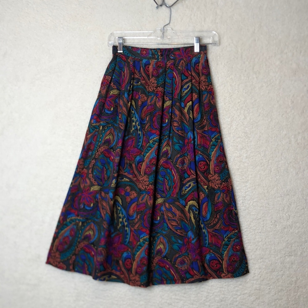 Vintage Retro Bonworth Womans Multi Color Made in USA Pleated rayon Skirt Size 6